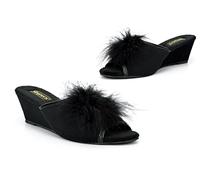 Womens Jewelled Rosette Boa Slippers Womens Slippers Womens Wedge Heel Slippers Womens Mule Slippers Ladies Slippers Wedge Slippers Ladies Heel Slippers Black 3 UK