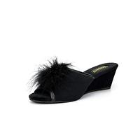 Womens Jewelled Rosette Boa Wedge Mule Slippers Ladies Mule Slippers Womens Wedge Heel Slippers Ladies Wedges Womens Mules Ladies Mules 6 UK Black