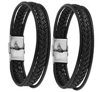 women's jewelry 2pcs Braided Leather Bracelets Punk Wrist Chain Lightweight Fashionable Men Wristbands for Hip Hop Casual Wear Unique Design with Classic Color necklace