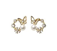 women's jewelry Ladies Fashion Elegant Transparent Zirconia Synthetic Pearl Butterfly Wreath Party Jewelry High-end earrings necklace