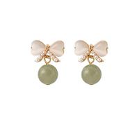 women's jewelry S925 Needle Bow Eye Stone Women's Pearl Round Resin Ancient Temperament Lightweight Personalized Earrings Earrings