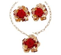 Women's Jewelry Set, Three-Dimensional Floral Fabric Red Flower Center