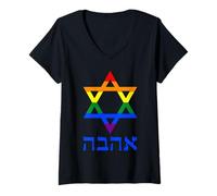 Womens Jewish Gay Pride Rainbow LGBT Hebrew Passover Jewish V-Neck T-Shirt