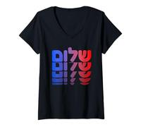 Womens Jewish Shalom Peace Paz Judaica Israel Zionist Word Design V-Neck T-Shirt