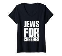 Womens Jews for Cheeses Jewish Cheese Love Bagels Kosher Shavuot V-Neck T-Shirt