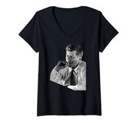 Womens JFK John F Kennedy Cigar Smoking Smoker V-Neck T-Shirt