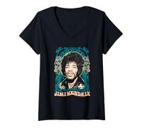 Womens Jimi Hendrix Psychedelic Floral Portrait Vintage Band V-Neck T-Shirt
