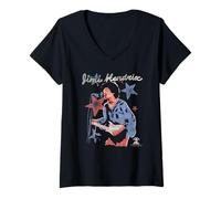 Womens Jimi Hendrix Red White and Blue Stars Vintage Band V-Neck T-Shirt