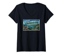 Women's Jimothy Columbia River Oregon Vintage Postcard V-Neck T-Shirt