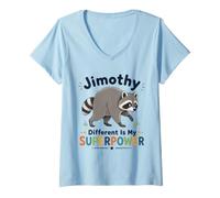 Women's Jimothy Different is My Superpower Cartoon Raccoon V-Neck T-Shirt