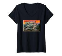 Women's Jimothy Olympic Peninsula Washington Vintage Postcard V-Neck T-Shirt