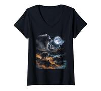 Women's Jimothy Raccoon Howling At Moon Mountain Wanderer Meme V-Neck T-Shirt