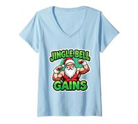 Womens Jingle Bell Gains Funny Christmas Gym Santa Body Builder Fun V-Neck T-Shirt