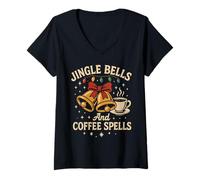 Womens Jingle Bells Coffee Lover Funny Christmas Morning V-Neck T-Shirt