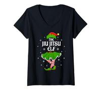 Womens Jiu Jitsu Elf Christmas Family Girls Women Elf Squad Xmas V-Neck T-Shirt