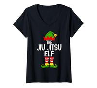 Womens Jiu Jitsu Elf Xmas Matching Family Elf Squad Christmas V-Neck T-Shirt