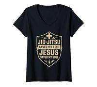 Womens Jiu Jitsu Saved My Life Jesus Saved My Soul Christian BJJ V-Neck T-Shirt