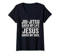 Womens Jiu Jitsu Saved My Life Jesus Saved My Soul Christian BJJ V-Neck T-Shirt