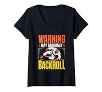 Women's Jiu Jitsu Warning May Randomly Backroll Funny BJJ Quotes V-Neck T-Shirt