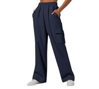 Womens Joggers Elasticat High Waisted Sweatpants Wide Leg Cargo Trousers Baggy Jogging Pants Solid Colour Running Gym Workout Tracksuit Bottoms with Cargo Pockets Casual Lounge Athletic Active Navy