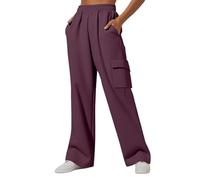 Womens Joggers Elasticat High Waisted Sweatpants Wide Leg Cargo Trousers Baggy Jogging Pants Solid Colour Running Gym Workout Tracksuit Bottoms with Cargo Pockets Casual Lounge Athletic Active Purple