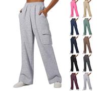 Womens Joggers Elasticat High Waisted Sweatpants Wide Leg Cargo Trousers Baggy Jogging Pants Solid Colour Running Gym Workout Tracksuit Bottoms with Cargo Pockets Casual Lounge Athletic Active Grey