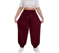 Womens Joggers Plus Size Loose Oversized Sweatpants Drawstring Elasticated Waist Jogging Pants High Comfort Gym Running Trousers Plain Lounge Wear Tracksuit Bottoms UK Sizes Burgundy XXL