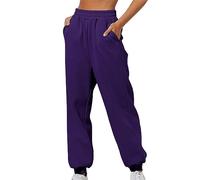 Womens Joggers Tracksuit Bottom High Waist Cotton Trousers with Pockets Workout Pants Yoga Running Sweatpants Lounge Fashion Pants for Gym Workouts Trouser (Purple, L)