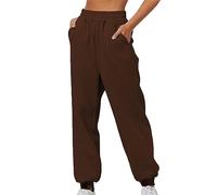 Womens Joggers Tracksuit Bottom High Waist Cotton Trousers with Pockets Workout Pants Yoga Running Sweatpants Lounge Fashion Pants for Gym Workouts Trouser (Brown, XL)