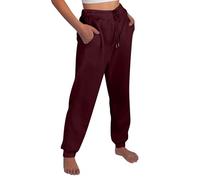 Womens Joggers with Pockets Cotton Casual Baggy Fleece Cuffed Sweatpants Leisure Thermal Soft Comfort High Elastic Waist Tracksuit Bottoms with Drawstring Warm Gym Sports Lounge Track Pants Dark Red