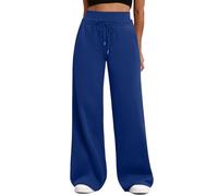 Women's Jogging Bottoms, Elasticated High Waist Sweatpants, Sports Trousers, Loose Fit Straight Wide Leg Trousers, Solid Color Drawstring Palazzo Pants with Pockets, Gym Casual Tracksuit Bottoms Blue