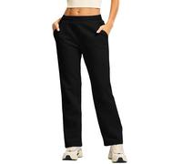 Womens Jogging Bottoms Straight Leg Petite Casual High Elastic Waist Sweatpants with Pockets Baggy Soft Comfy Cotton Joggers Gym Sports Tracksuit Bottoms Solid Comfort Track Pants for Everday Black