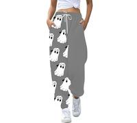 Women's Jogging Bottoms with Elastic Band Funny Skull Pumpkin Pattern Sports Trousers Women's Cotton Halloween Costume Jogging Training Trousers with Pockets Fabric Trousers Leisure Trousers Y2k