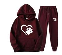 Women's Jogging Set Heart Print Chic Autumn Winter Sportswear Sets Women's Tracksuit Hoodie + Baggy Trousers Sweaters and Hoodies + Trousers Tracksuit Sportswear Outfit, #01-Red4, M