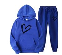 Women's Jogging Set Heart Print Chic Autumn Winter Sportswear Sets Women's Tracksuit Sportswear Tracksuit Sweaters, Vests and Hoodies + Trousers Tracksuit Hoodie + Baggy Trousers, #01 - Blue, S