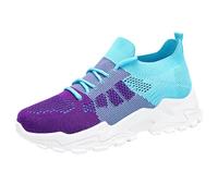 Women's Jogging Shoes Fashion Leisure Running Shoes Chunky Mesh Sports Shoes Elegant Women's Shoes Soft Soles Lace-Up Shoes Non-Slip Trainers Colour Gradient Work Shoes, blue, 7 UK