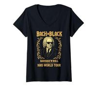 Womens Johann Sebastian Bach in Black, Classical Music Composer V-Neck T-Shirt