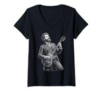 Women's Johann Strauss Guitar Composser Pianist V-Neck T-Shirt
