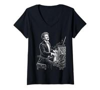 Women's Johann Strauss Piano Composser Pianist V-Neck T-Shirt