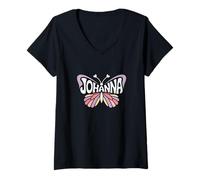 Womens Johanna Butterfly - Personalized Cute Name Word Art V-Neck T-Shirt