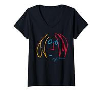 Womens John Lennon Colorful Line Art Design V-Neck T-Shirt