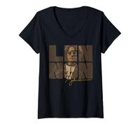 Womens John Lennon Retro Photo Art Design V-Neck T-Shirt