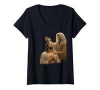 Women's John The Baptist Blessing Jesus Christ Baptism Art V-Neck T-Shirt