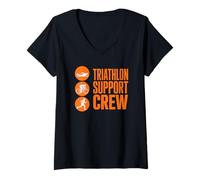 Women's Joining The Triathlon Support Crew Swim Bike Run Fan Squad V-Neck T-Shirt