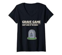 Womens Joke Pun Funny Halloween Grave Game Dont Look at The Grave V-Neck T-Shirt