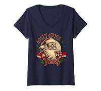 Womens Jolly Juice Vibes Funny Santa Christmas Holiday Party V-Neck T-Shirt