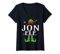 Womens Jon Elf Xmas Funny Men's Family Matching Christmas Jon V-Neck T-Shirt