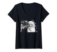Womens Jon Pertwee Worzel Gummidge Aunt Sally Wedding 1979 V-Neck T-Shirt