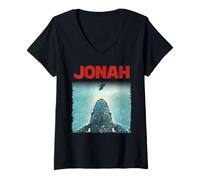 Womens Jonah and The Whale Film Poster Men Women Faith Jesus V-Neck T-Shirt