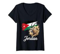 Women's Jordan Flag Arabian Oryx National Animal Design V-Neck T-Shirt